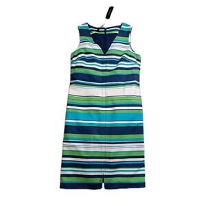 Talbots Sz 8 Nautical Sheath Dress Cotton Stripe Sleeveless Pocket Summer Travel